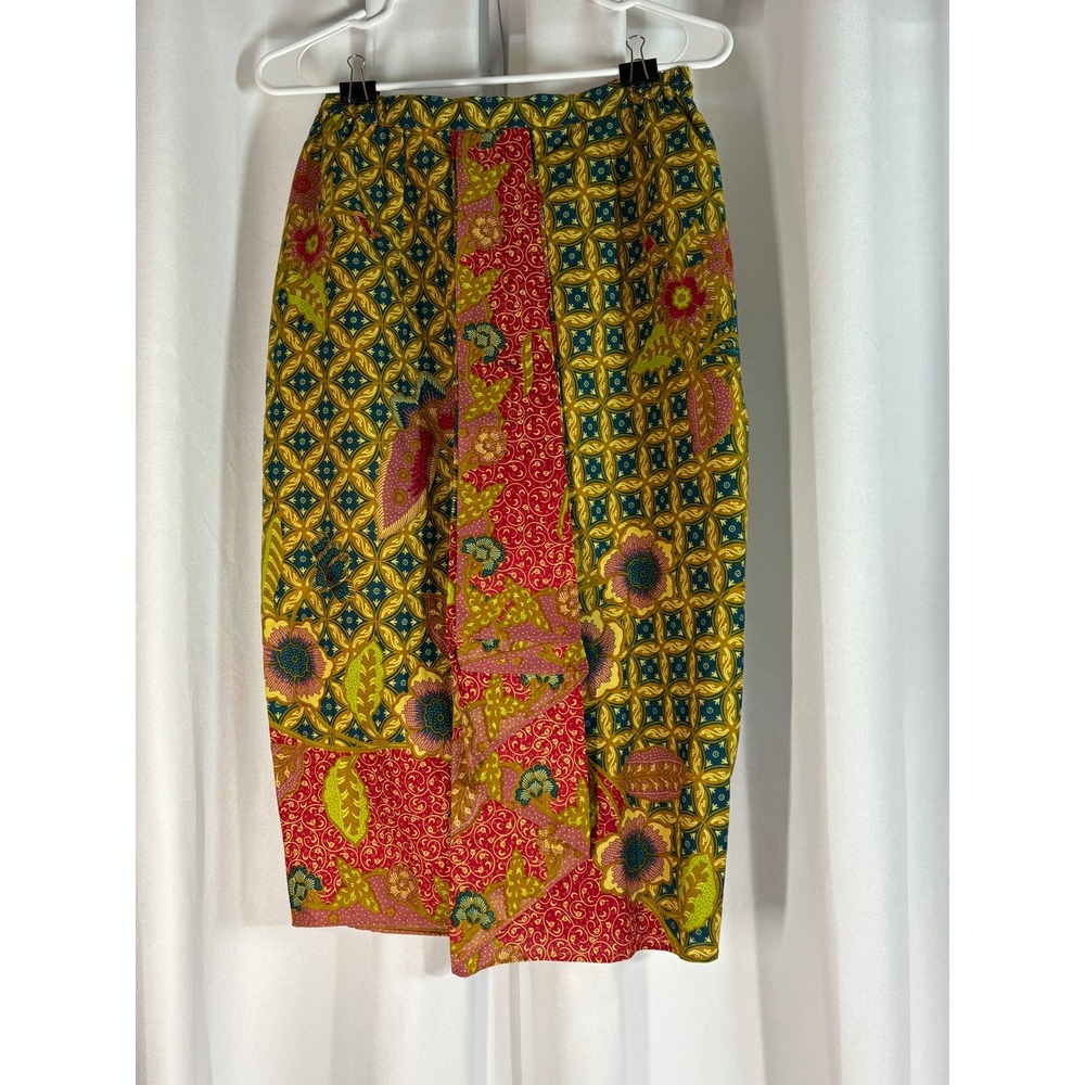 Sellia Batik Print Midi Skirt Red Gold Floral Geometric Wrap Style Large WC0059